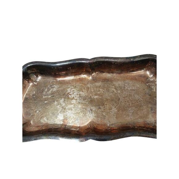 Antique Leonard 11" Serving Tray Footed Handles Silverplate Patina Aged Vintage - Picture 4 of 15